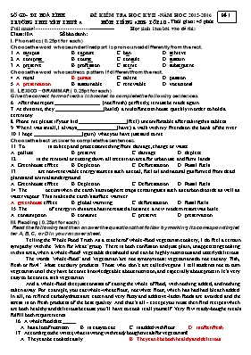 2 Đề kiểm tra học kỳ II môn Tiếng Anh Lớp 10 (Thí điểm) - Năm học 2015-2016 - Trường THPT Yên Thủy A (Có đáp án)